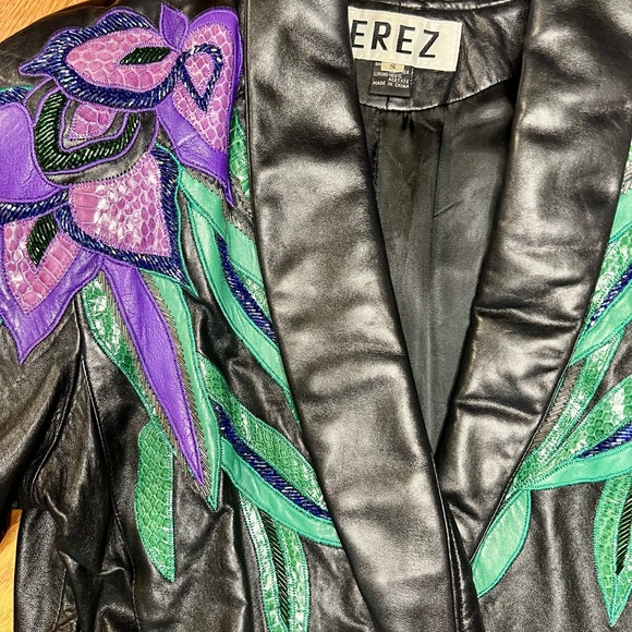 EREZ Vintage 1980’s Flaming Iris Leather jacket with snakeskin and beaded detail - Picture 7 of 10